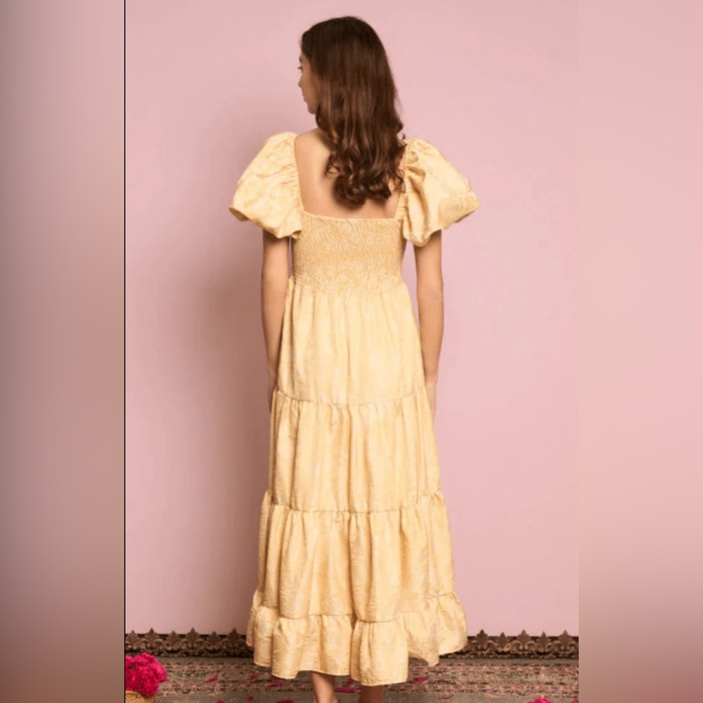 Sister Jane Marigold Jacquard Tiered Dress β Venetian Gold Size Medium - Picture 5 of 6